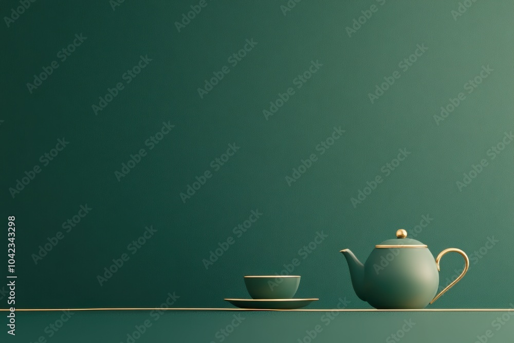 Fototapete a minimalist representation of a teapot and cup on a soft green background, creating an atmosphere o