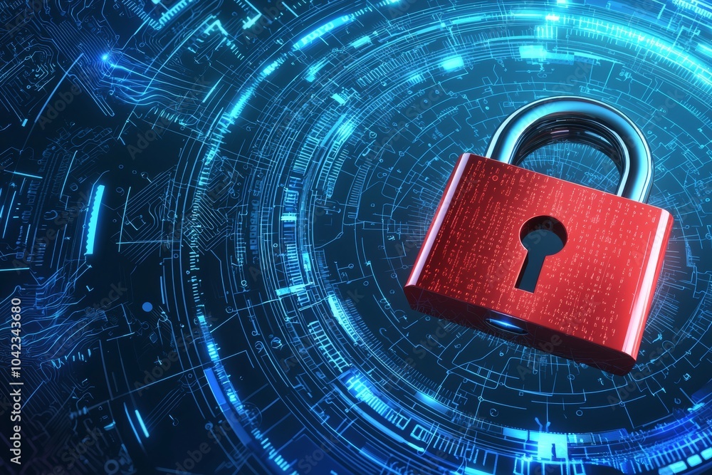 Poster system hacked alert with red broken padlock icon indicating data under cyberattack, access at risk, 