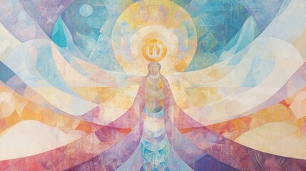 Serene abstract angelic figure in radiant pastel colors for spiritual art