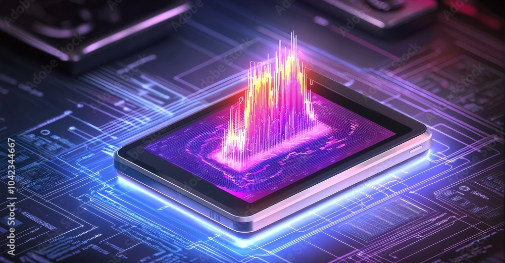 Poster data analysis using infographics chart on an isometric laptop with a smartphone. analysis of trends 