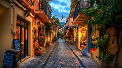Fototapeta premium Evening Street Landscape with City Lights