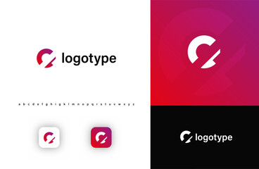 Sporty futuristic angular logo. Sharp geometric dynamic edges letter c. Minimalist innovative emblem for tech, game app, music, sport, design agency, digital space identity. Vector illustration