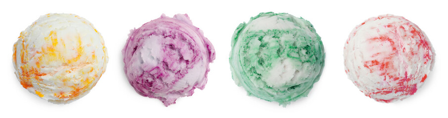 Fototapeta premium Ice cream balls of different flavors isolated on white background