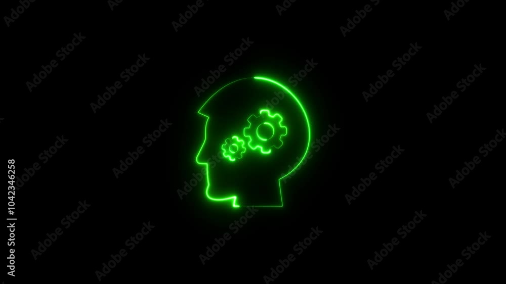 Poster neon brain icon animation. glowing neon complicated brain . digital brain power icon animation
