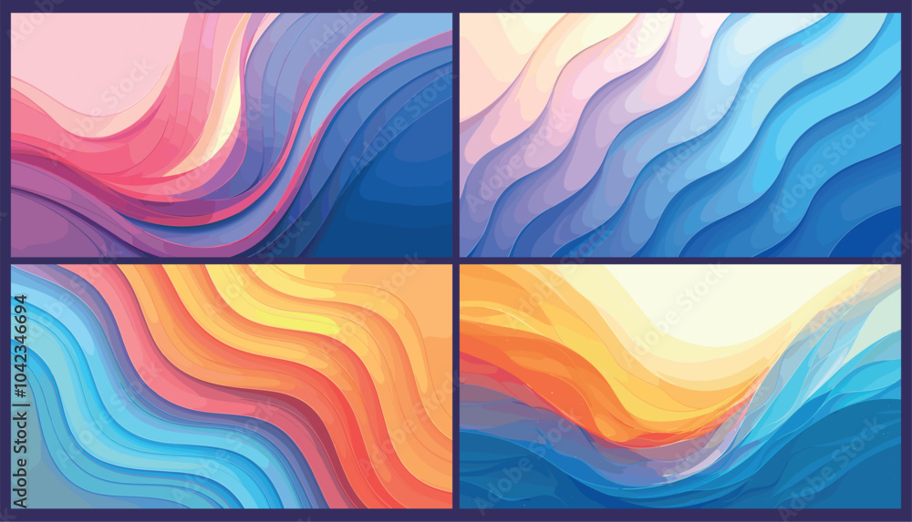 Poster abstract wavy background set. colorful multi layers waves texture for banner, backdrop design vector