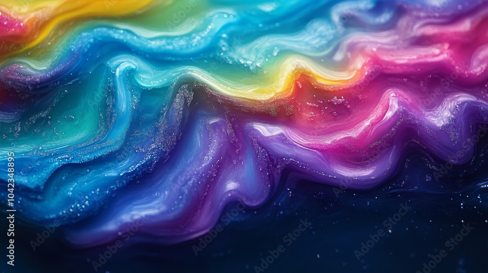Poster bright colors swirl together in a captivating abstract design, creating waves of purple, blue, green