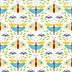 Seamless digital pattern design with butterflies and leaves