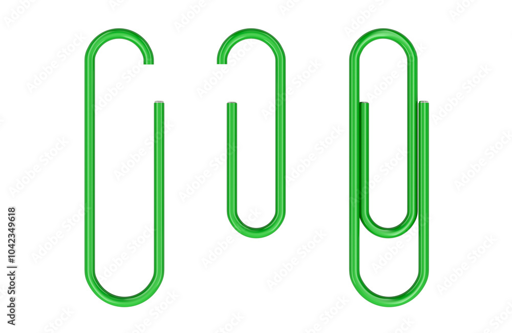 Fototapete green paper clips with pvc coated on the sheet, 3d rendering isolated on transparent background