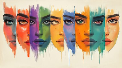 Obraz premium A collection of abstract, hand-drawn faces sketched in crayon, each one with different expressions