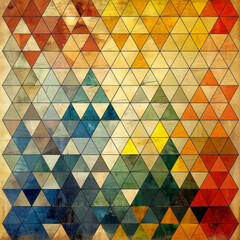 Fototapeta premium A vibrant design composed of numerous triangles in a variety of colors and shades creates an engaging, visually striking pattern. The arrangement showcases a mix of warm and cool tones.