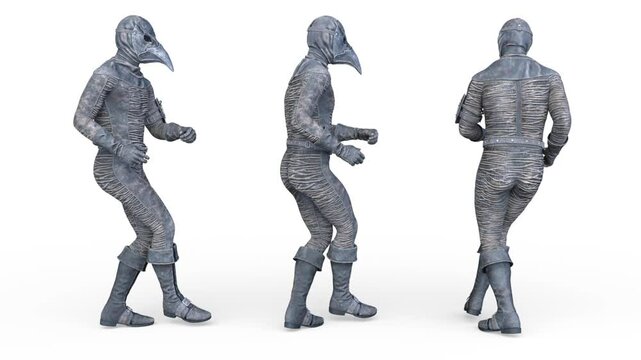 走るカラスマスクの男性　3DCGレンダリング