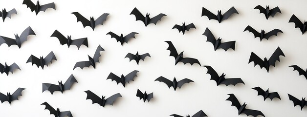 Halloween background. Black paper bats on white background. Halloween concept