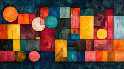 Fototapeta premium A composition of abstract geometric shapes, such as circles, triangles, and squares, drawn with crayon