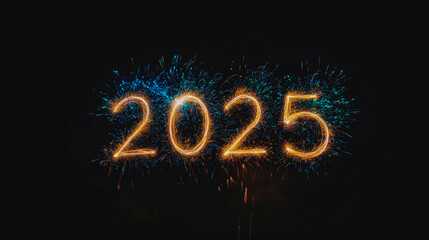 A series of fireworks that spell out the number twenty-five