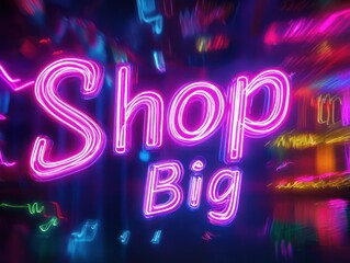 Dynamic Black Friday promotional image with neon "Shop Big" text and vibrant, eye-catching design