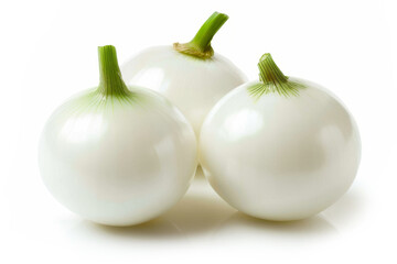 Whole and sliced White Onions isolated on white