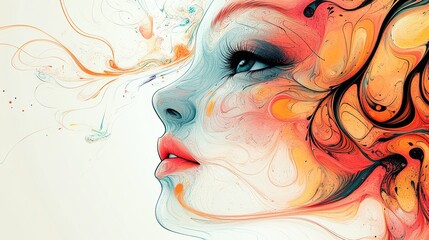 Fototapeta premium Abstract Colorful Portrait of a Woman: Digital Art and Whimsical Lines