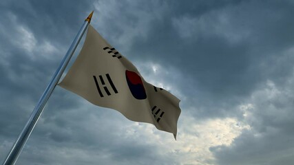 Waving korean flag warship and passing warplanes 