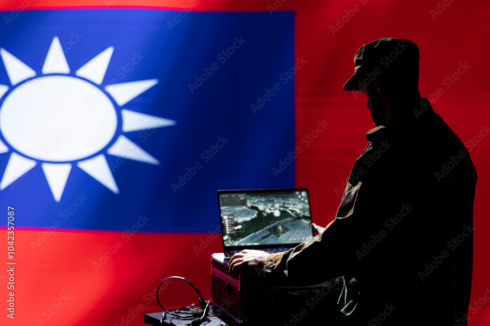 Poster taiwan freedom fighters air defense command operator using radar to detect ballistic missiles launch
