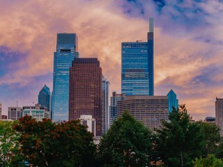 Skyscraper buildings in downtown, Philadelphia at sunst, Pennsylvania, United States.