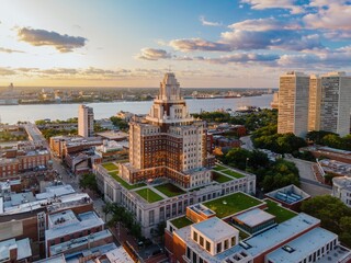 The United States Custom House and the Delaware river in Downtown, Philadelphia, Pennsylvania,...