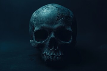 Fototapeta premium Still life with human skull on grunge background. Halloween concept.