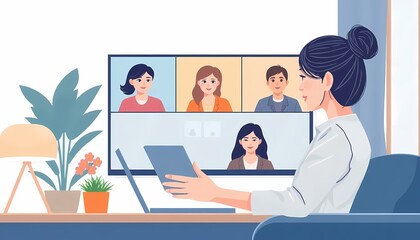 Young Woman in Remote Video Meeting