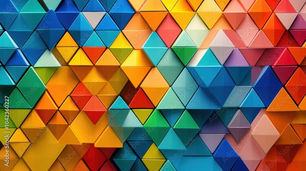 Poster the artwork features vibrant triangular patterns in a captivating geometric design that grabs attent