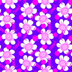 Farm animals seamless pigs and flowers pattern for wrapping paper and fabrics