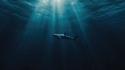 Fototapeta premium A solitary blue shark swimming effortlessly in the open ocean