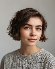 Freckled Girl with Short Hair on White Background: Charming Minimalist Portrait of a Natural Beauty