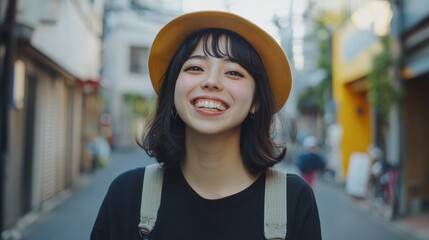 portrait of a beautiful young asian woman smiling at the camera