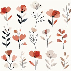 Stylized floral pattern featuring various red and beige flowers against a light background showcasing modern design aesthetics