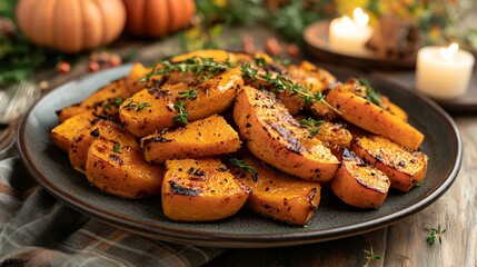 Roasted pumpkin on plate