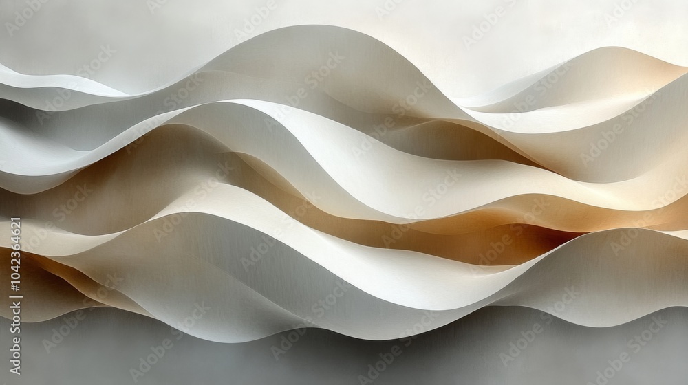 Aufkleber The artwork features flowing layers of paper that create dynamic waves, blending soft neutrals and subtle shadows for an elegant aesthetic.
