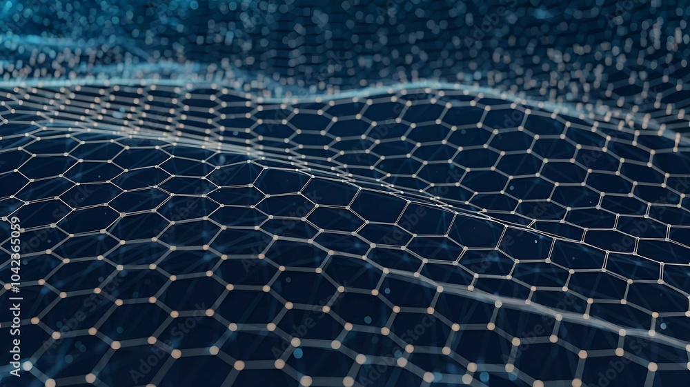 Poster hexagonal grid glowing in blue representing advanced digital and technological networks
