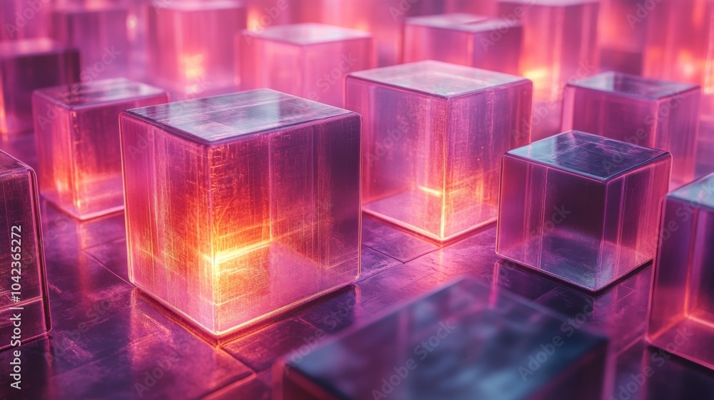 Fototapete The vibrant blocks emit warm light, forming a captivating arrangement against a dark backdrop, creating a striking visual display for viewers.