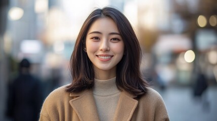 Fototapeta premium portrait of a beautiful young asian woman smiling at the camera