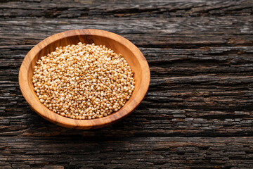 Bowl with amaranth pops - Amaranthus. wooden background