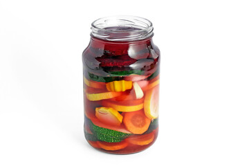 jar of pickled fermented vegetables isolated on white background