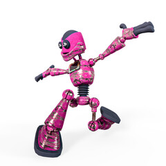 rusty cartoon robot is dancing hiphop in white background