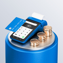 Contactless payment by credit card banking empty screen through the terminal 3d rendering on...