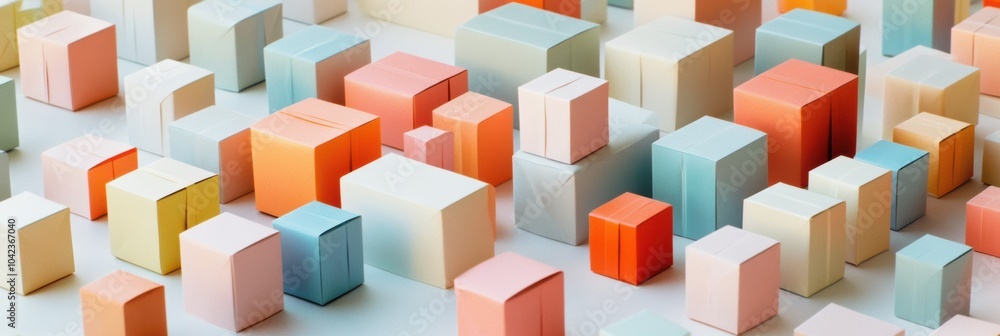 Poster colorful small gift boxes in different sizes create a playful and cheerful arrangement on a smooth, 