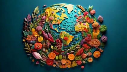 generative AI. Earth with various plants and fruits. Illustration for  World Environment Day, World Earth Day