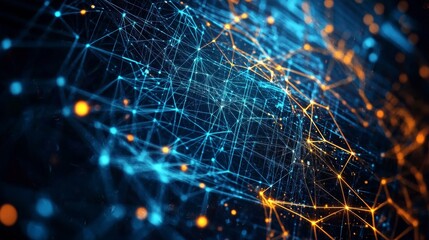 Obraz premium Abstract digital network with glowing blue and orange connections