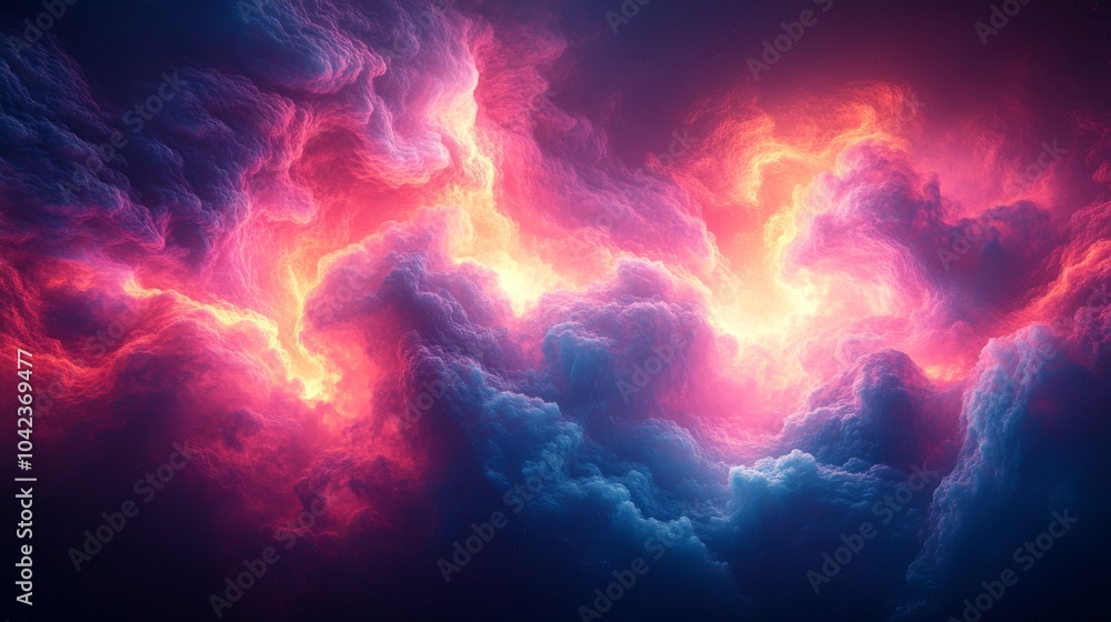 Aufkleber A breathtaking display of cosmic clouds enveloped in a palette of vibrant colors, creating a stunning visual spectacle against the twilight sky.