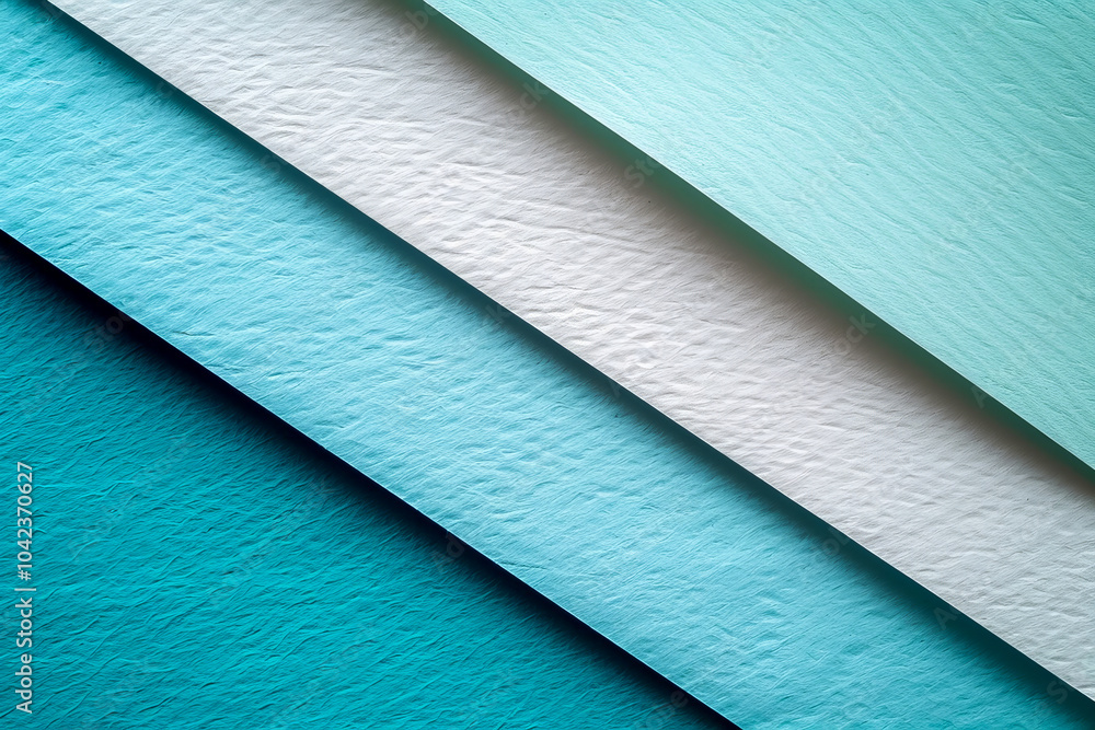 Poster diagonally arranged blue and white textured paper forms layers that enhance their colors and texture