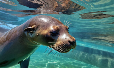 Fototapeta premium sea lion underwater