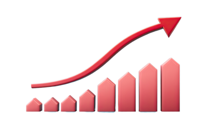Red and yellow arrows symbolize business growth and success, showcasing upward progress in a dynamic, 3D design