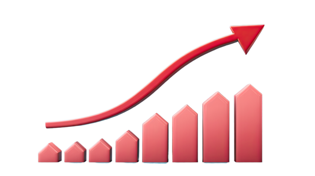 Red and yellow arrows symbolize business growth and success, showcasing upward progress in a dynamic, 3D design